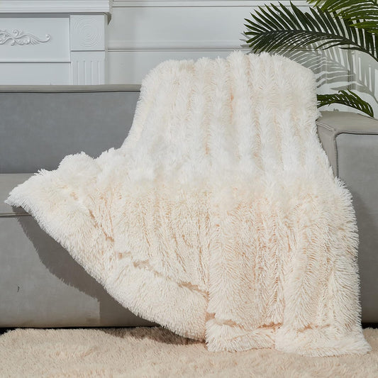 GONAAP Fuzzy Faux Fur Throw Blanket Ivory Super Soft Cozy Plush Fuzzy Shaggy Blanket for Couch Sofa Bed (Ivory, Throw(50"x60"))