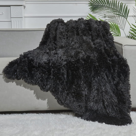 GONAAP Fuzzy Faux Fur Throw Blanket Black Super Soft Cozy Plush Fuzzy Shaggy Blanket for Couch Sofa Bed (Black, Throw(50"x60"))